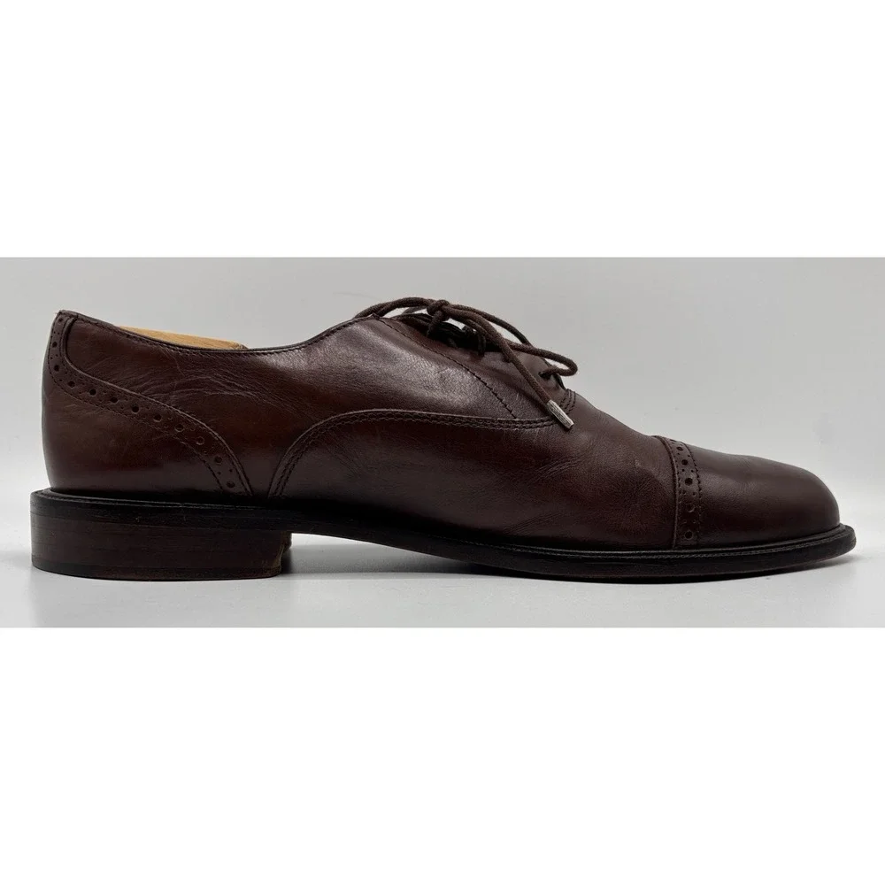 Alfani Men's Brown Cap Toe Oxford Dress Shoes Made in Italy Leather Lace Up